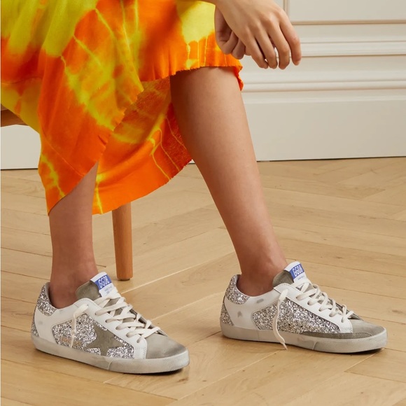 Golden Goose Superstar Sneaker White Leather/Silver Glitter/Taupe Suede 38 NIB - Picture 3 of 15